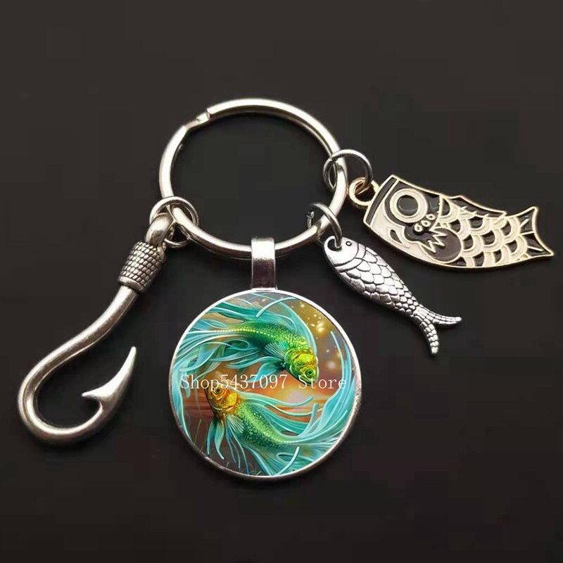 LLavero de maestro de pesca a la , llavero con anzuelo, llavero con cúpula de cristal, llavero de pescador I Love Fishing Fish, llave colgante