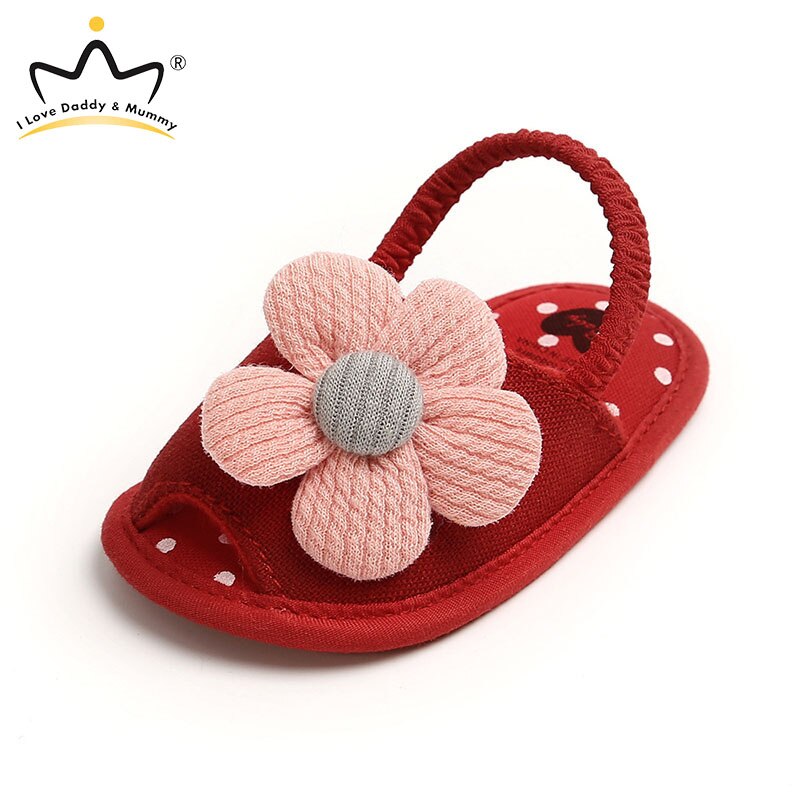 Flor bonito do bebê sandálias verão recém-nascido sapatos da menina do bebê sola macia de algodão não deslizamento infantil berço sapatos primeiros caminhantes: red / 7-12 meses