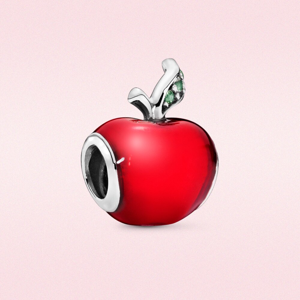 Abalorio de plata de Blancanieves para mujer, dije de manzana roja 925, joyería compatible con Pulsera Original, artesanal