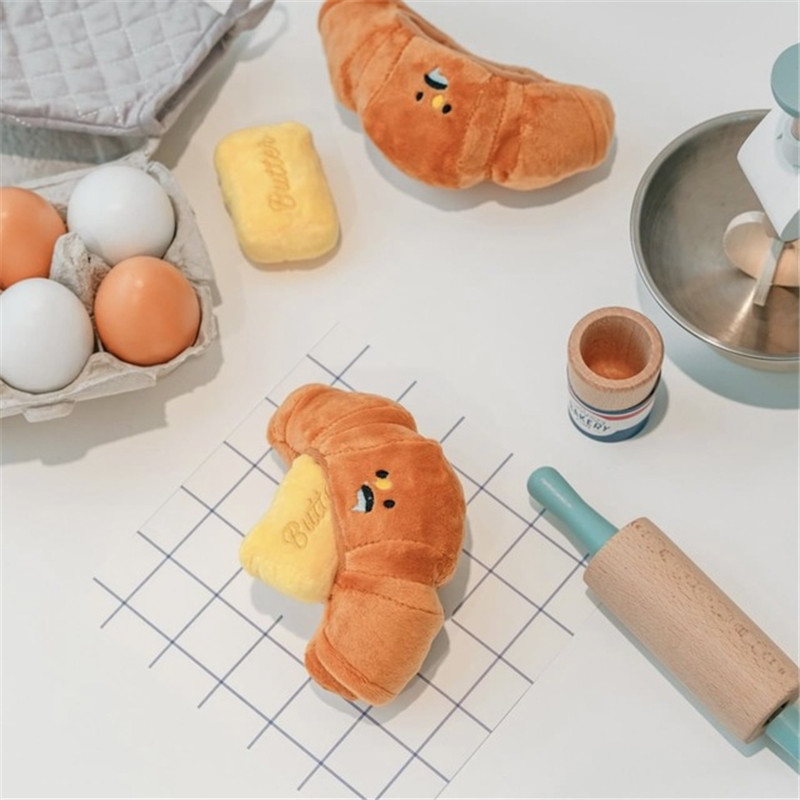 Juguete de peluche con sonido para perro y mascota, Croissant de Corea del Sur, comida oculta, olfateando, juguete de entrenamiento para masticar, suministros para mascotas