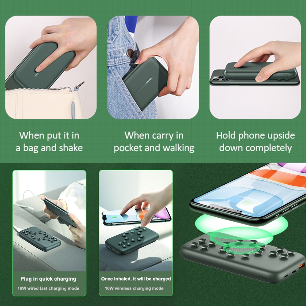 Wireless Charger Portable Suction Fast Charging Power Bank 10000mAh Quick Charging Wireless Charger Mobile Phone Accessories