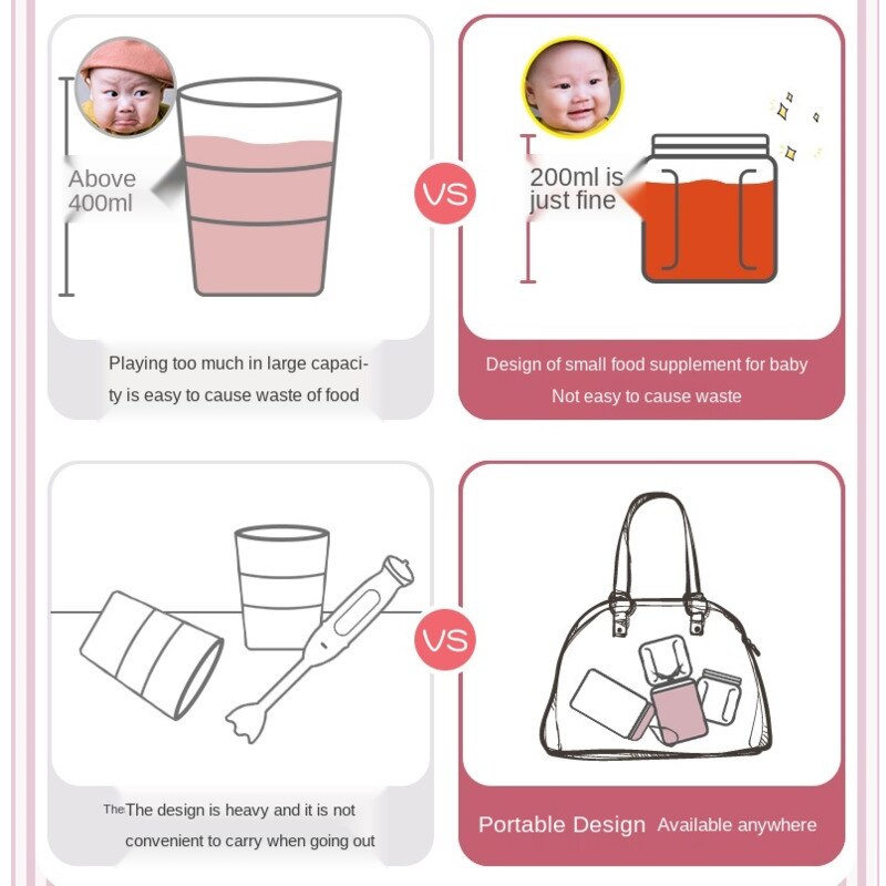 Baby food machine multi-functional integrated veges blender household small kids puree juicer portable grinder pink