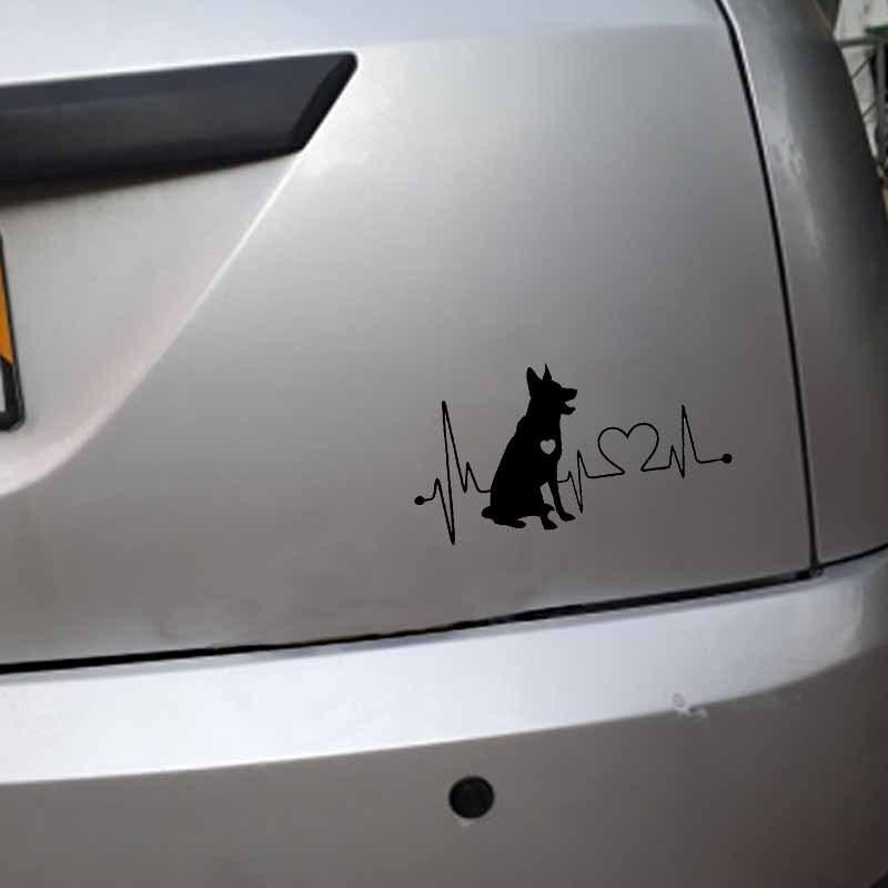 18cm*9.5cm duitse herder vinylfolie stickers hartslag cartoon dier huisdier bumper sticker zwart/zilver accessoires voor auto's