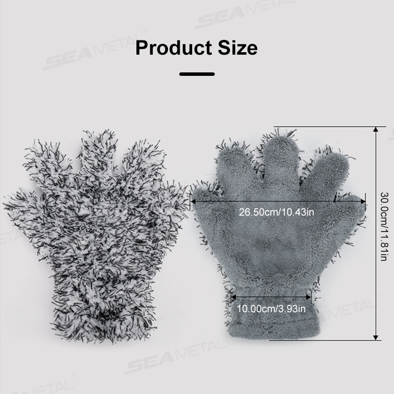 SEAMETAL Plush Car Wash Gloves Microfiber Thicked Cleaning Mitt Double-sided 5 Finger Soft Car Washing Glove Wipe Drying Mitts