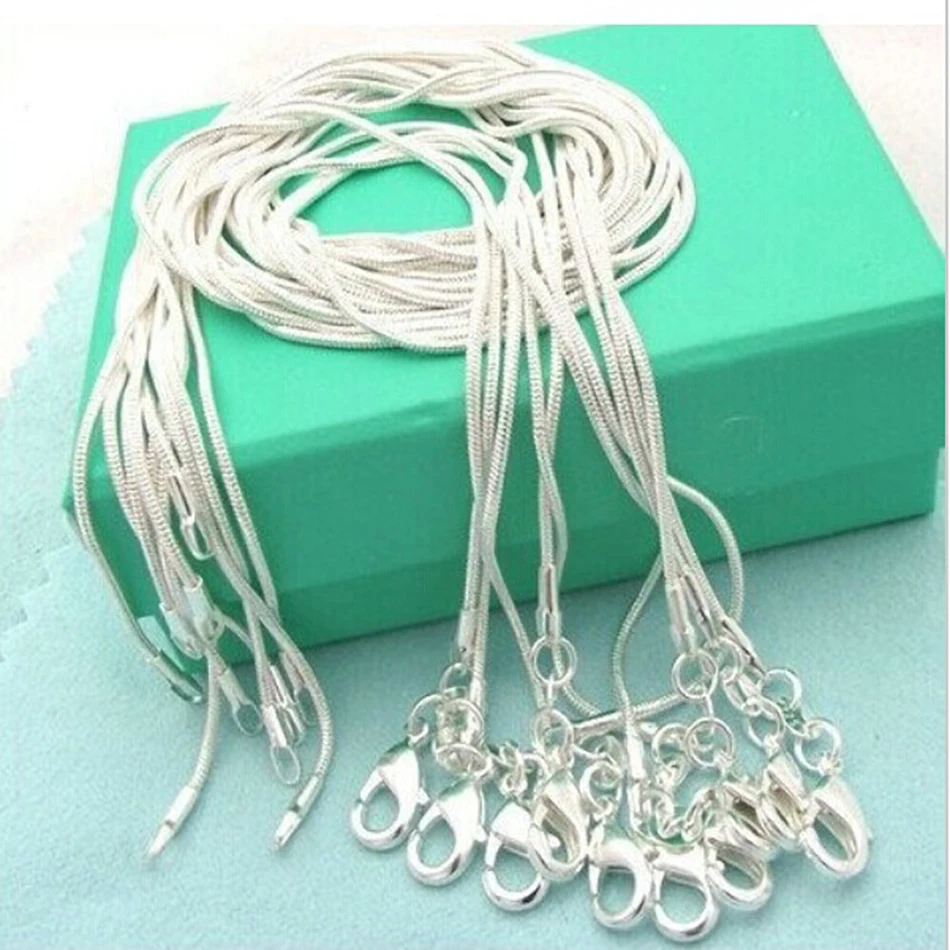 collar fino de plata de ley 925 para mujer, joyería de plata de , cadena de serpiente, collar de 1mm 16 18 20 22 24"