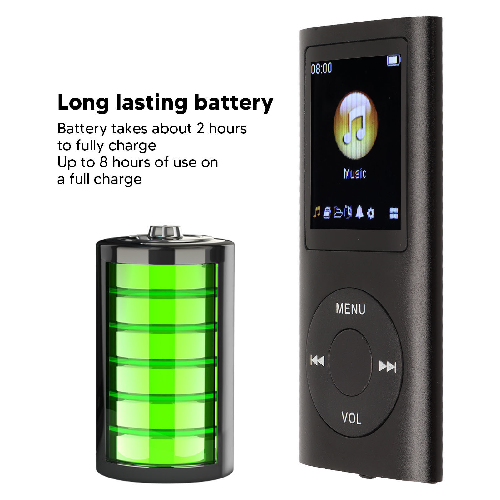 Mini Lettore MP3 con Schermo LCD da 1,8 Pollici, Audio Lossless, Portatile per Corsa, Palestra, Sport, Supporto Scheda TF da 16GB