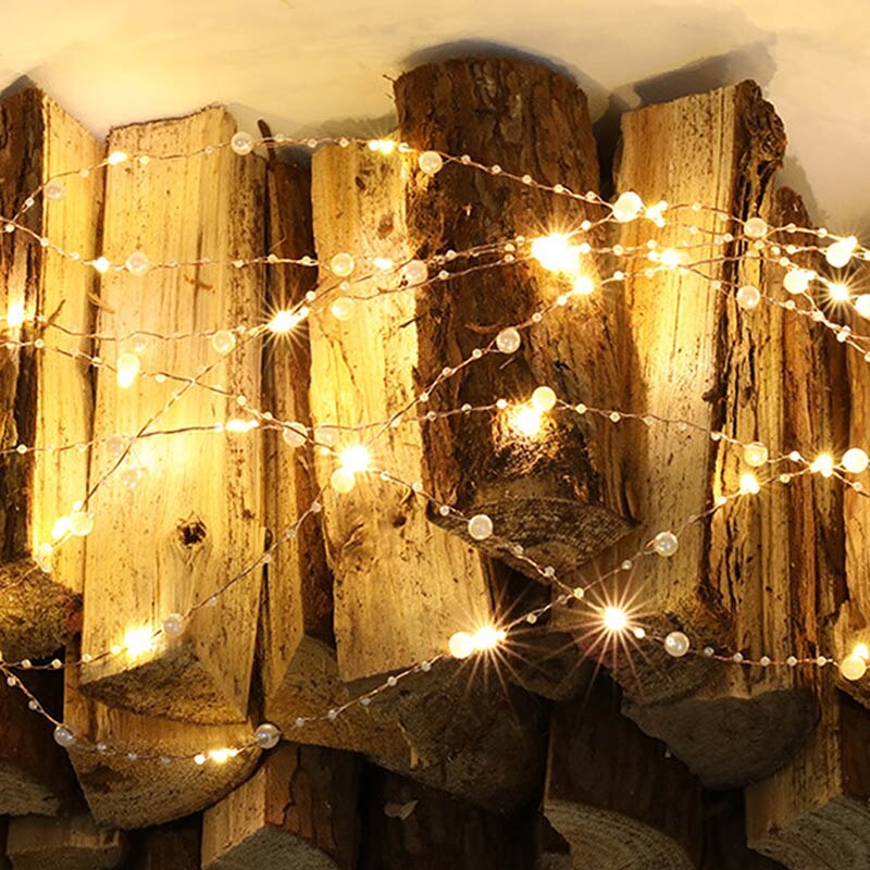 Battery Operated Pearl LED Copper Wire String Lights Pearlized Fairy Lights For Wedding Home Party Christmas Decorations