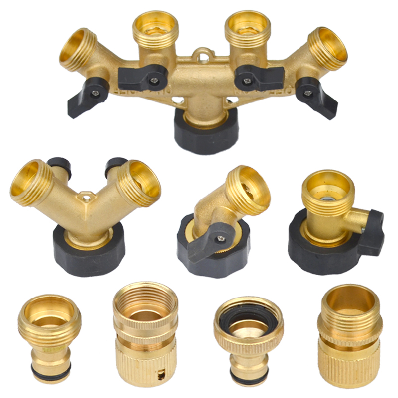 3/4"Heavy Duty Brass Garden Hose Splitter Hose Connector Spigot Adapter with 4 Valves Hose Bib Splitter Outdoor Faucet Splitter