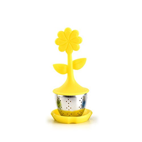 Bloem Siliconen Thee-ei Bloemen Thee Filter Diffuser Herbruikbare Theezeefje Spice Losse Thee Blad Kruiden Tool Theepot Theezakjes: Geel