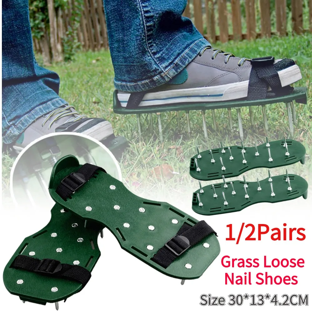 Chaussures à ongles de jardin auto-tombantes, outil de sol avec aérateur de pelouse à ongles, pointes, sandales de culture de jardin, 1 paire, 2 paires