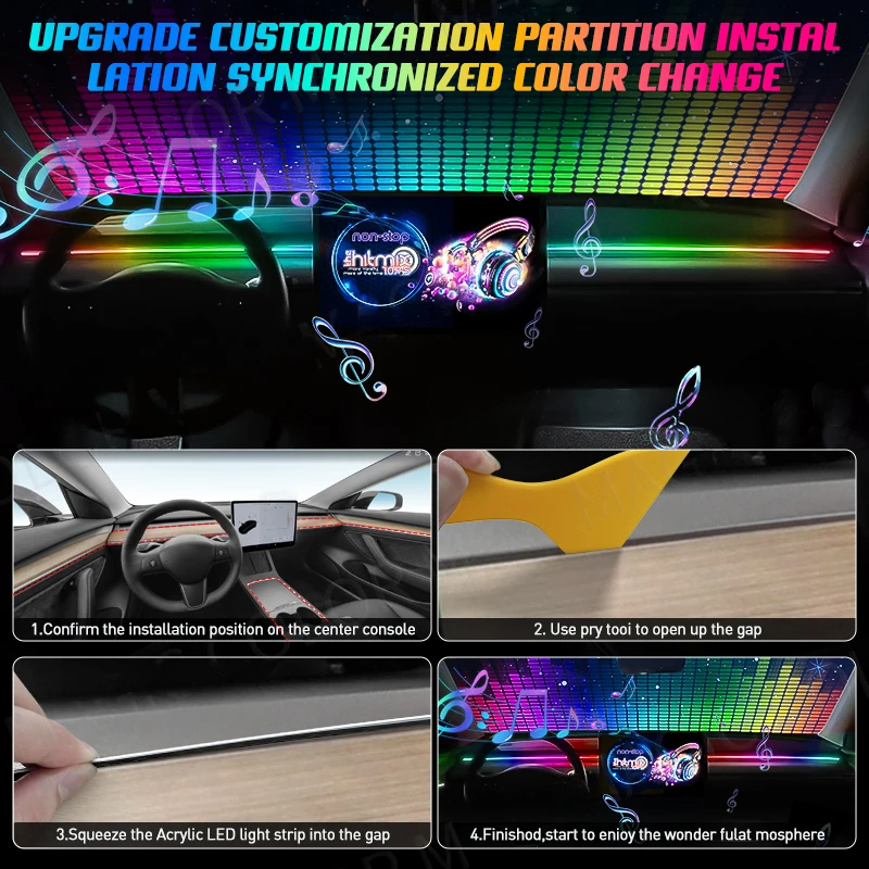 Tira de luces LED RGB para coche, luz ambiental arcoíris, USB, música Symphon, lámpara de ambiente con aplicación de Control remoto, 10/6/4/2/1 en 1
