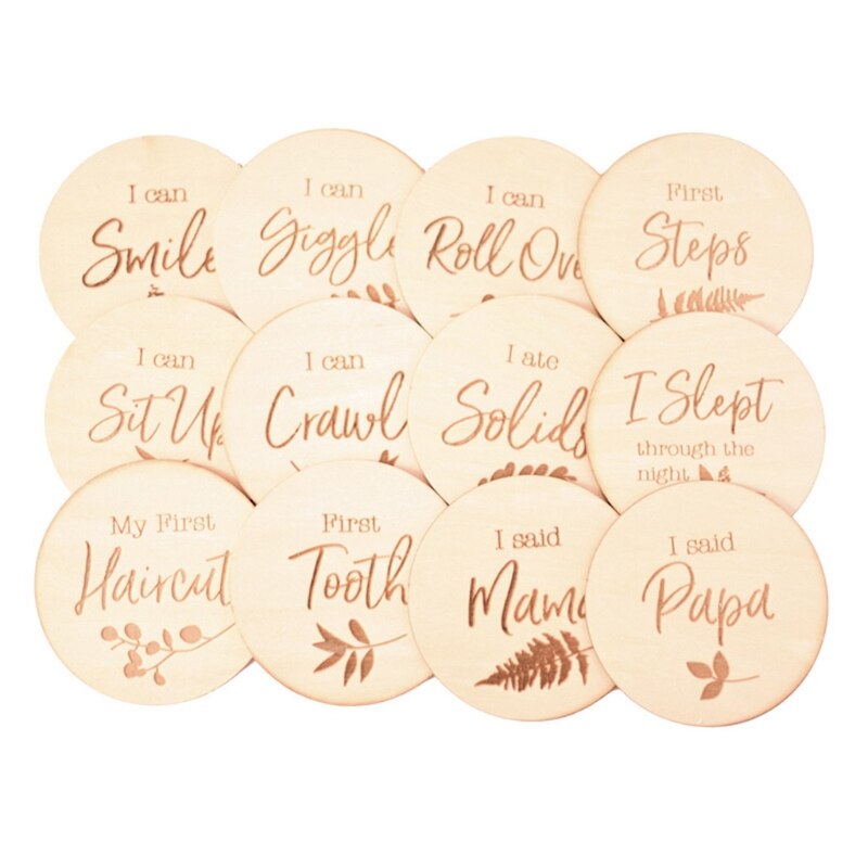 12 Pcs Baby Milestone Cards Wooden Commemorate Bab... – Grandado