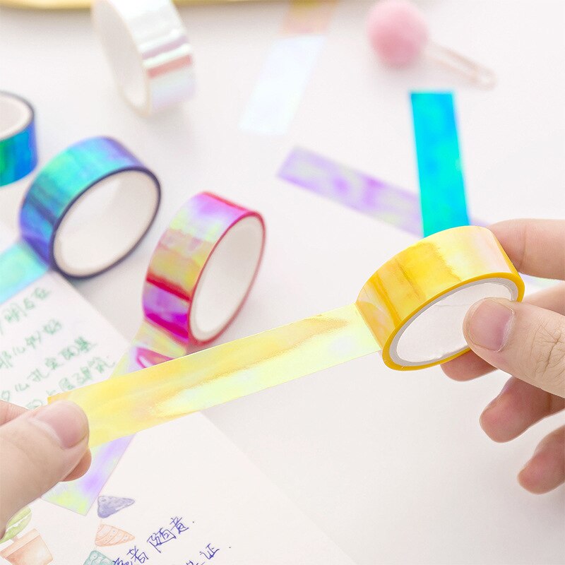 Kawaii Holografische Washi Tape Leuke Kleurrijke Scrapbooking Masking Tape Diy Washitape Decoratieve Plakband Japanse Briefpapier