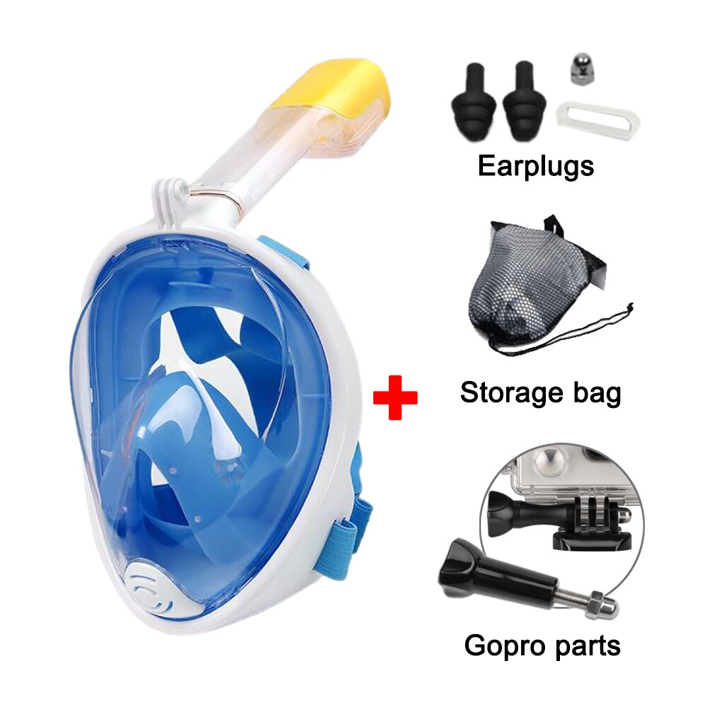 Underwater Scuba Snorkeling Anti Fog Mask Set Diving Full Face Respiratory Masks Safe and Waterproof Swimming Equipment: Blue Set / L/XL