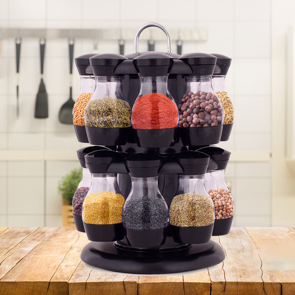 8/16PCS 360 Rotating Glass Bottle Set Seasoning Bottle Family Kitchen Restaurant Coffee Sugar Sealed Can Container Cack