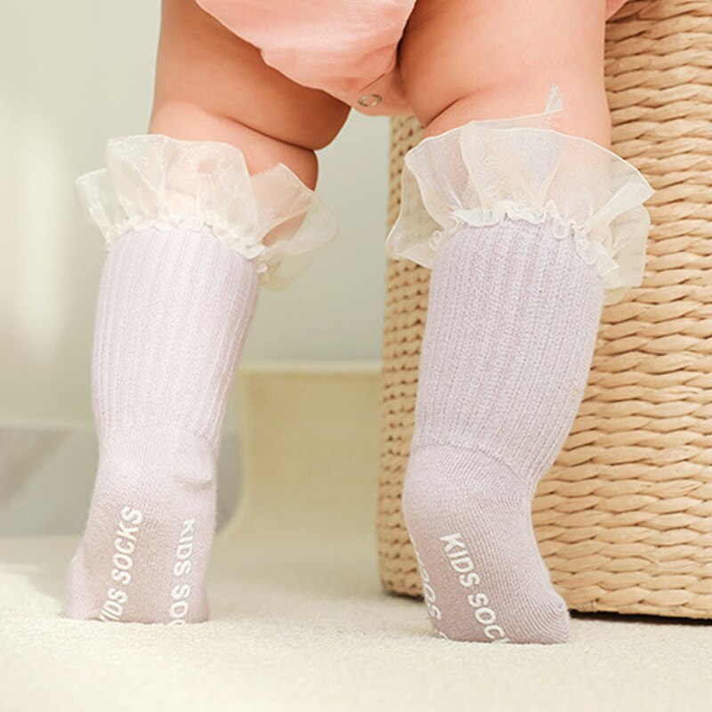 Nicht Slip Baby Mädchen Socken Frühling Herbst Spitze Prinzessin Baby Knie Hohe Socken Einfarbig Kleinkind Kinder Lange Socken für 0-12M