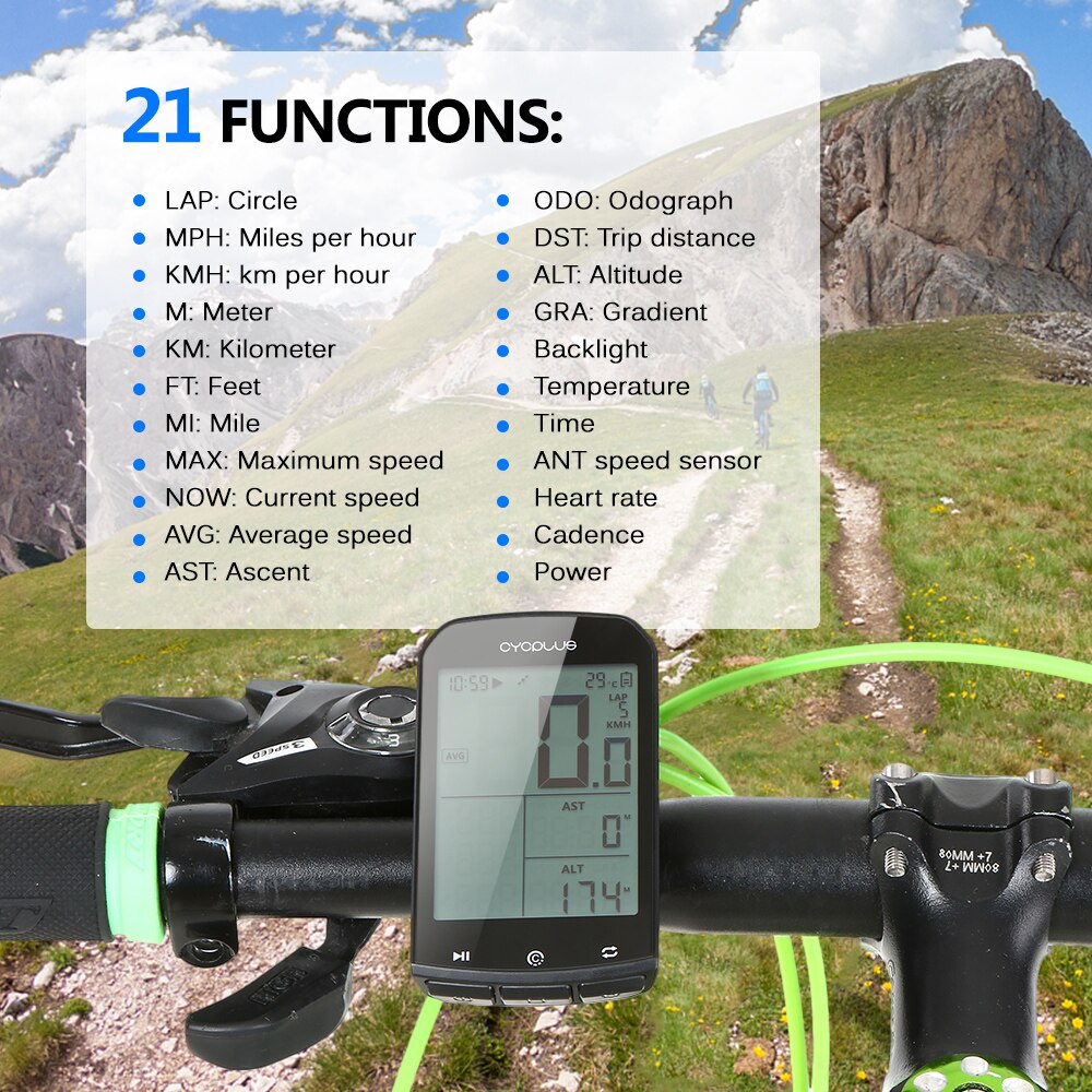21 Functions Smart GPS Cycling Computer BT 4.0 ANT+ Bike Wireless Computer Digital Speedometer Backlight IPX6 Bike Computer
