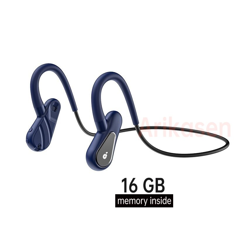 Music Player Wireless Headphones MP3 Bluetooth-Compatible Bone Conduction Open Ear Sweatproof Wireless Earphone with Microphone: Blue