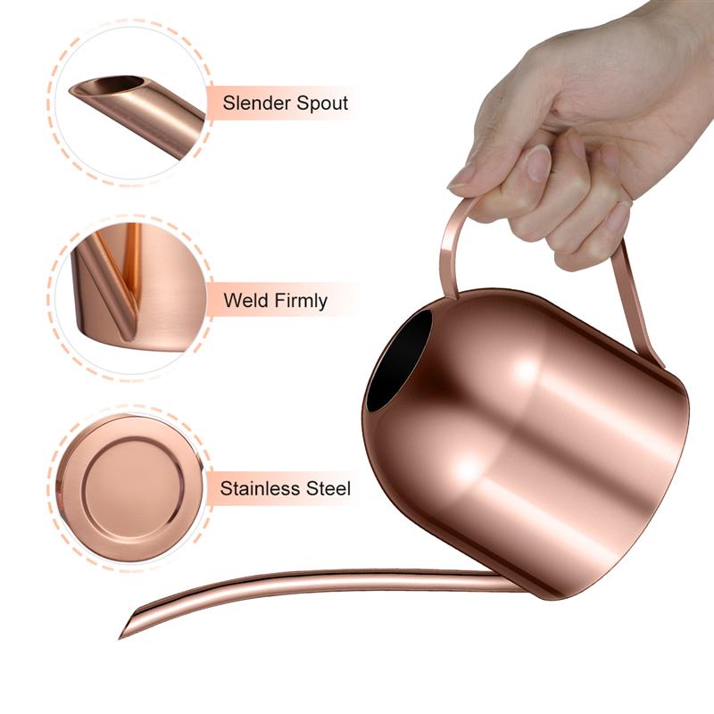 Yardwe-regadera de acero inoxidable de 1000ml para plantas de interior, suculentas, surtidor largo, maceta de riego para el hogar, jardín y oficina (cobre)