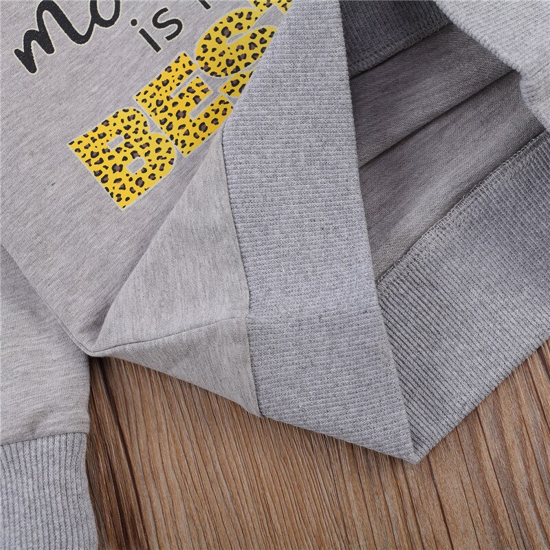 Vår höst barn baby kläder leopard brev tryck sweatshirt lång ärm rund krage tröjor toppar för pojkar flickor