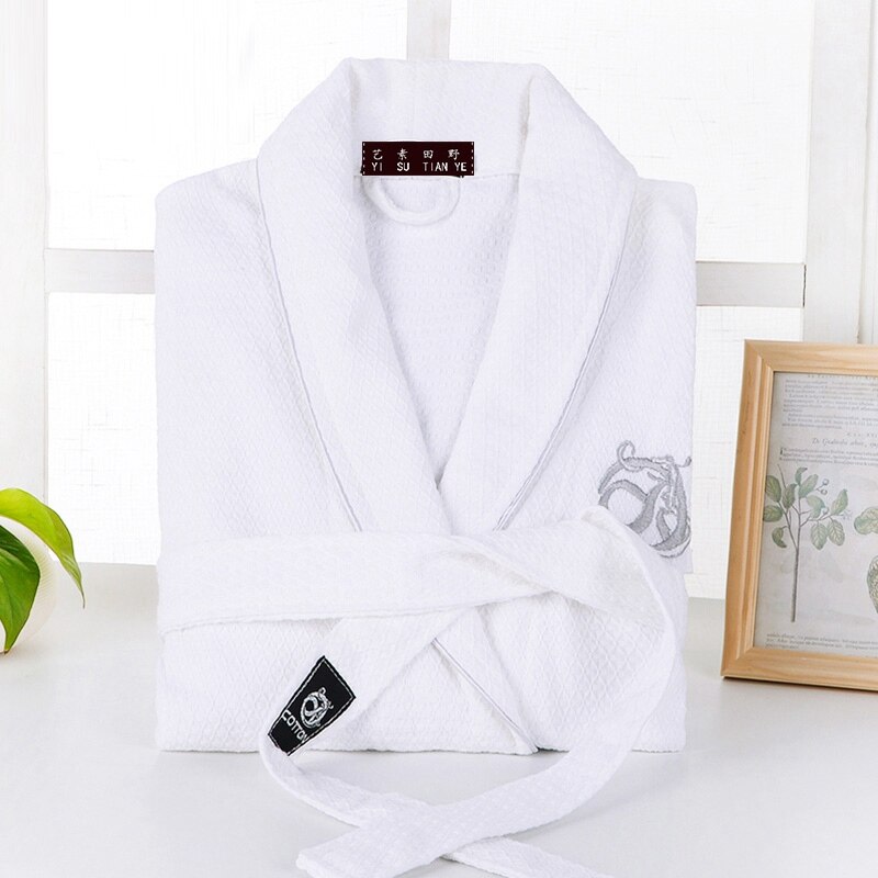 Herrekåbe 100%  sommervaffel badekåbe i bomuld japansk kimono morgenkåbe mænd morgenkåbe badekåbe brudepige mænd sovekåbe: Hvid / L (168-185cm)