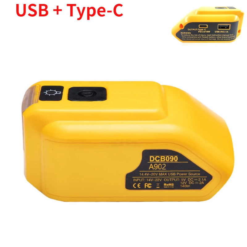 3W/12W 18V Led Lamp Zaklamp Voor Dewalt DCB140 DCB200 (Geen Batterij, geen Lader) Lithium Batterij Usb Outdoor Gereedschappen Werken Licht: Blauw