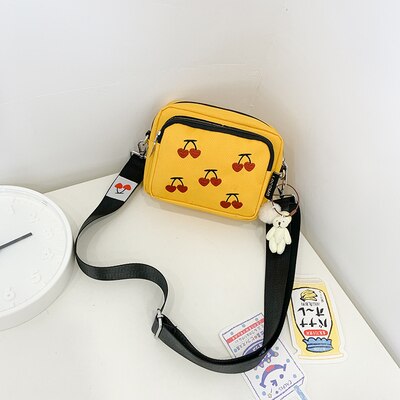 Zomertassen voor dames flap kersen borduurwerk dames schoudertas bolsa feminina canvas crossbody tas: Geel