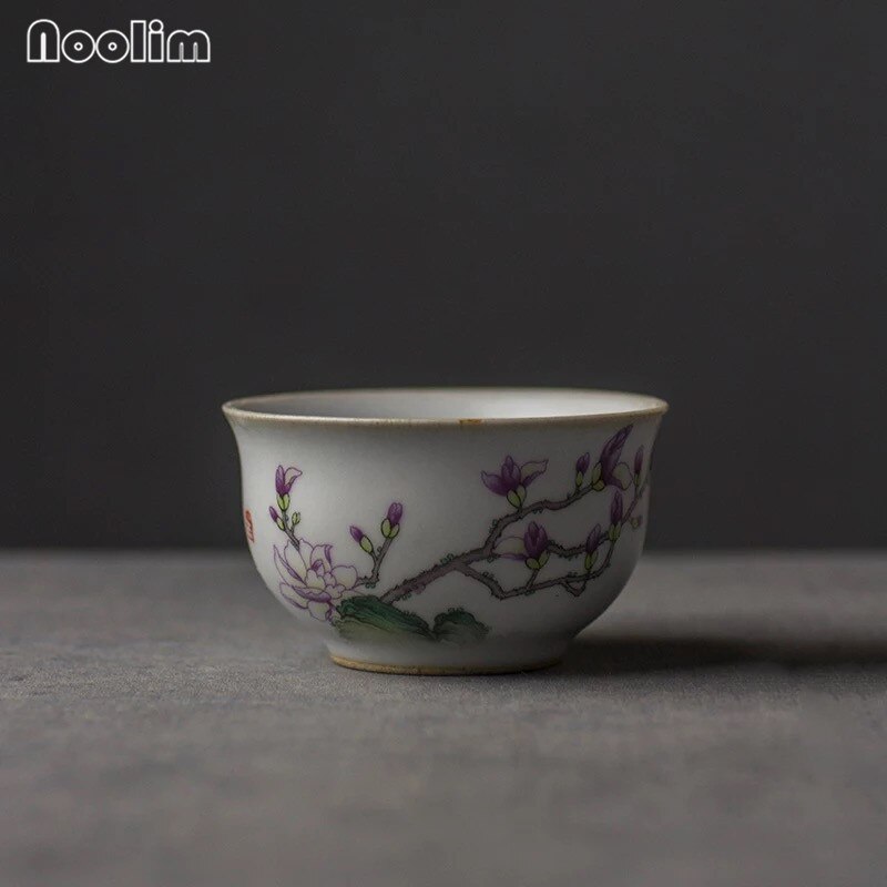Malede blomster og fugle japansk antik kinesisk porcelæn gaiwan kung fu te kopper retro porcelæn celadon vand kop drinkware: C