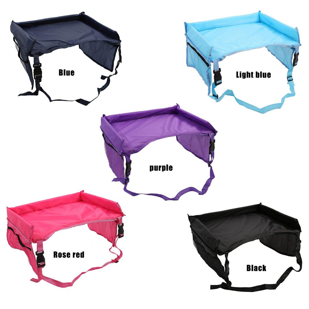 Bandeja para asiento de coche para niños y bebés, silla de bebé, mesa portátil con correa ajustable, mesa para niños, almacenamiento de alimentos, soporte para agua, escritorio