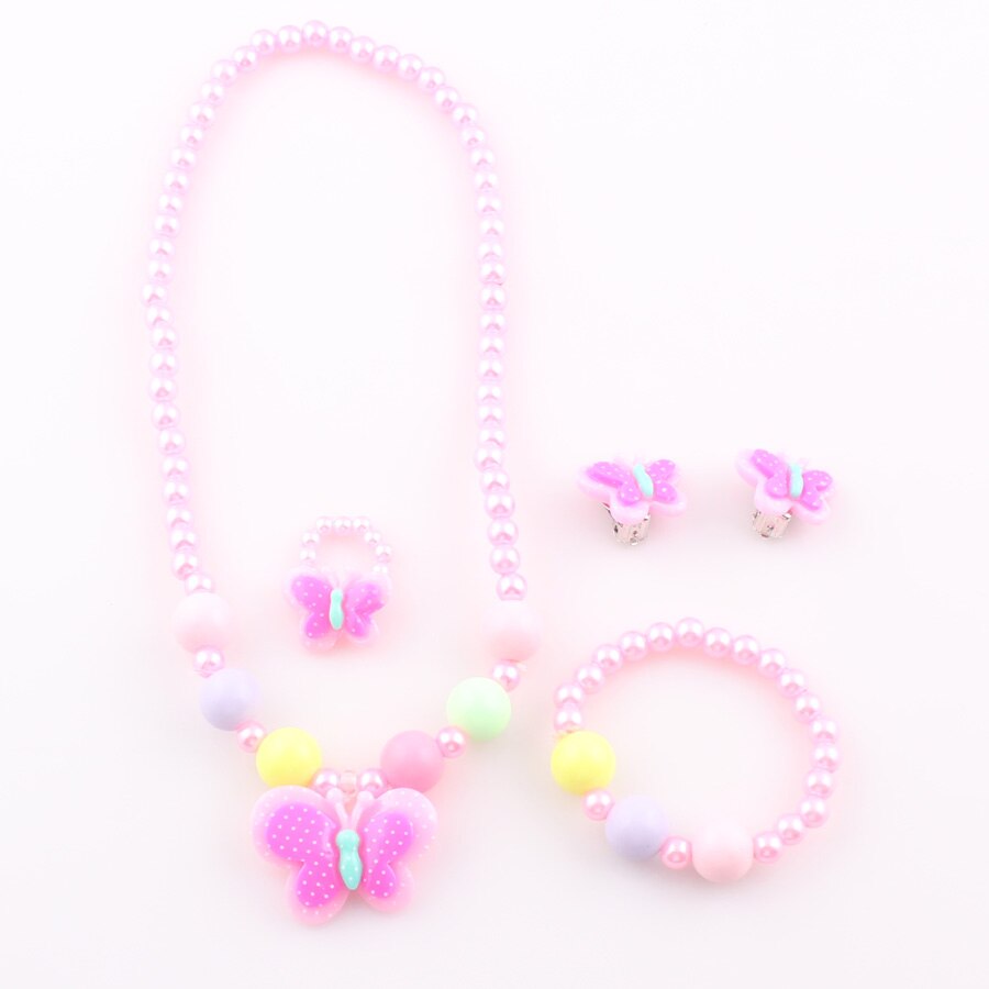 Kinderen Mooie Vlinder Sieraden Set Ketting Armband Ring Oorbellen Baby Kids Meisjes sieraden set JJAL T4