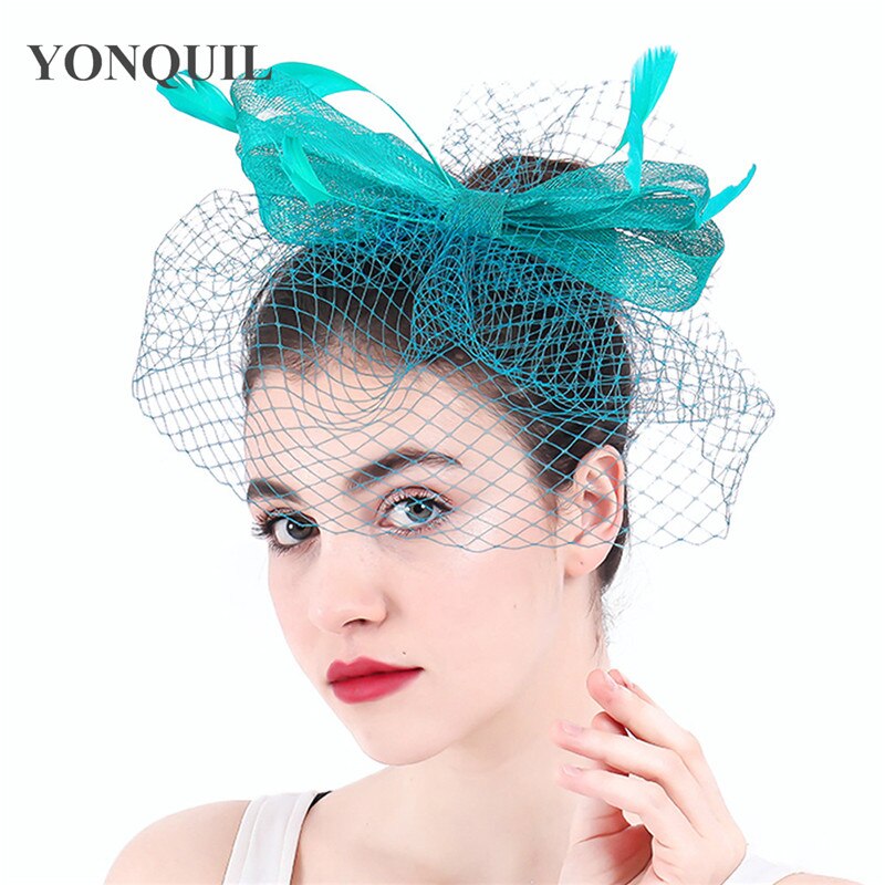 Green sinamay wedding bridal fascinator headwear women formal fascinator accessories hair pin mesh headdress formal hat: Green