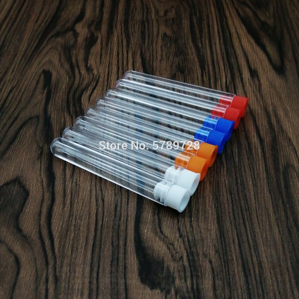 10PCS 13*78mm School Supplies Lab Equipments Clear Plastic Test Tube, Round Bottom Tube with plastic color stopper push cap