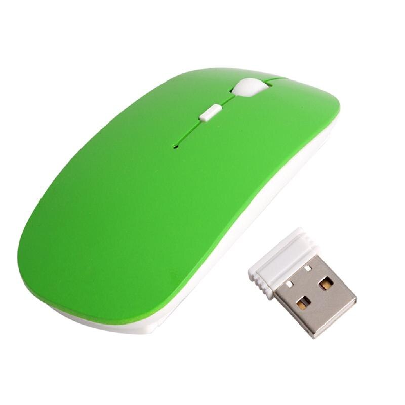 Jolie souris optique sans fil, 2.4GHz, Ultra fine, avec récepteur USB, pour ordinateur portable: green