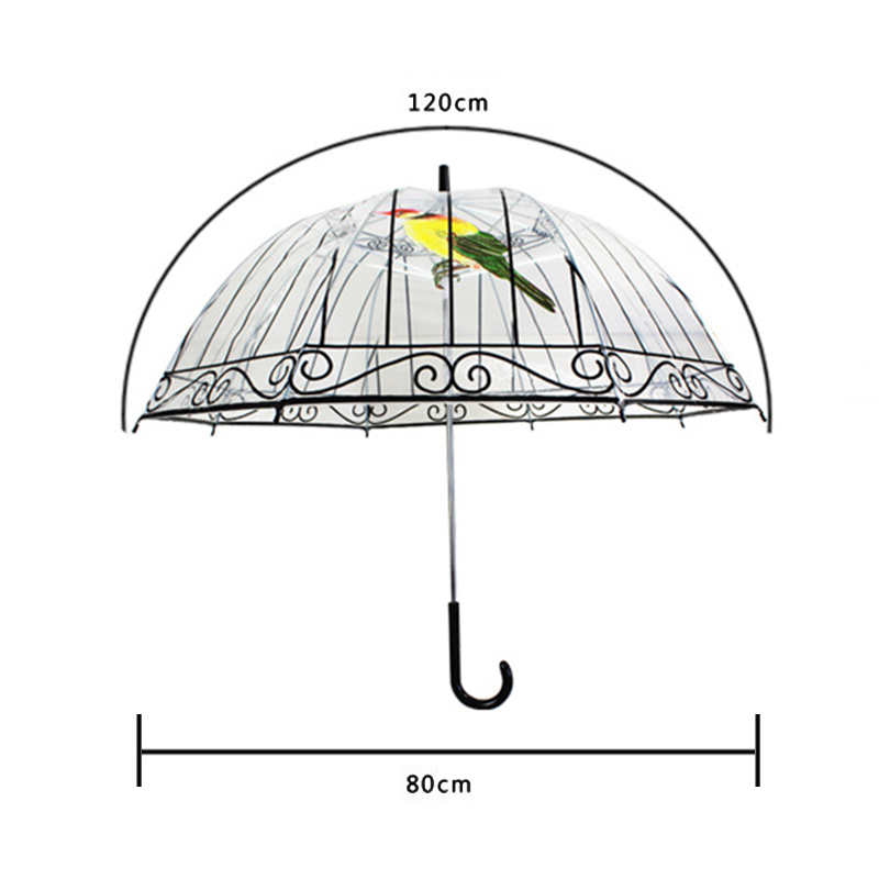 Paraguas transparente de plástico EVA de Yesello, 1 Uds., bonita jaula para pájaros, sombrilla de mango largo, paraguas de burbuja transparente para lluvia para mujer