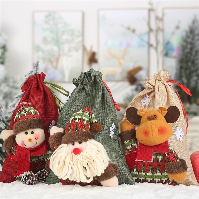 År julepynt til hjemmet linned snorepose store slik juleposer tegneserie æblepose