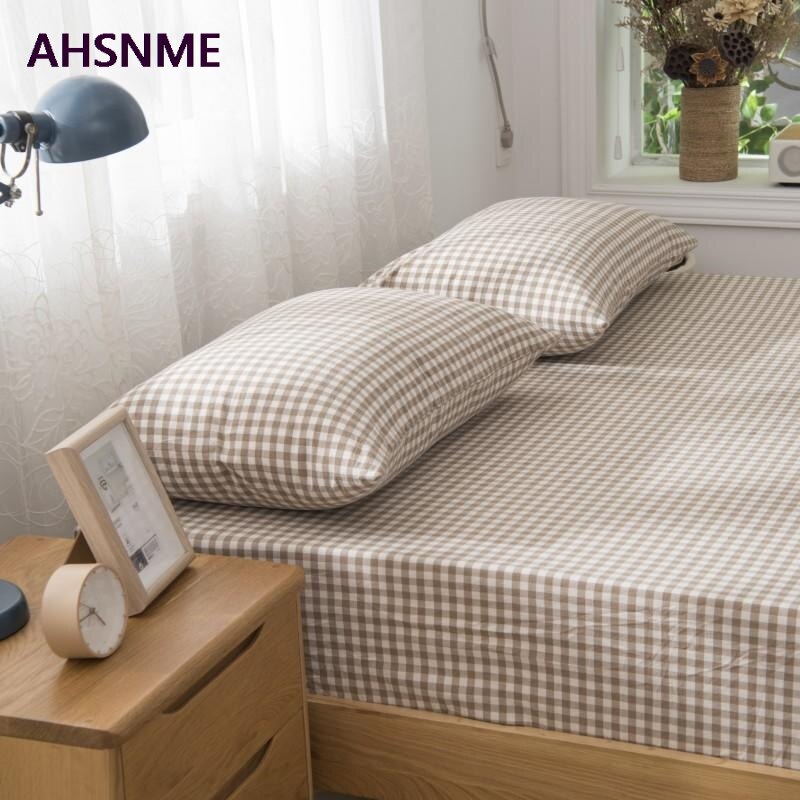 AHSNME-sábanas de algodón para ropa de cama súper suave, Sábana bajera Simple de rejilla de café fresca de verano, 90x20 0/120x20 0/180x200cm