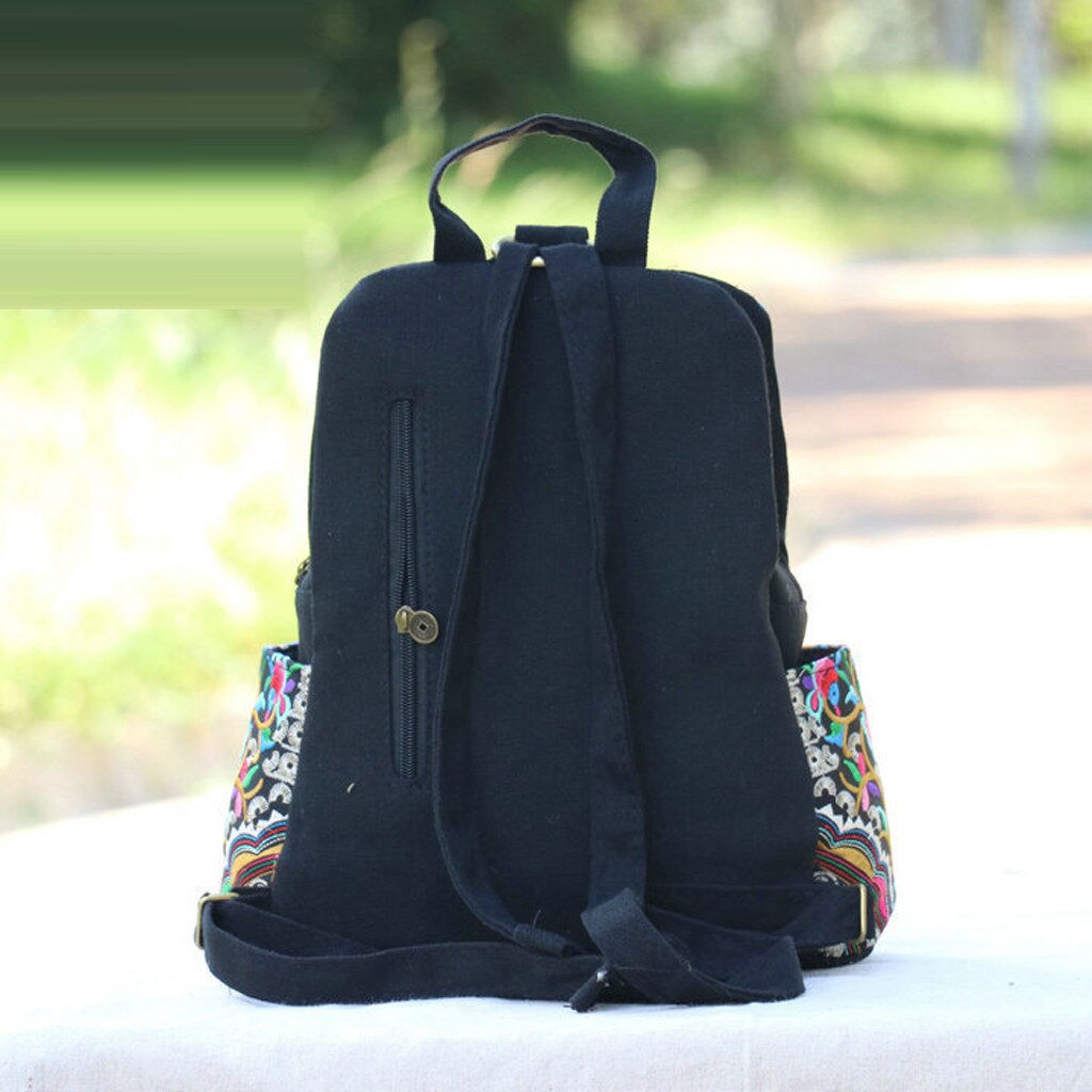 Mochila étnica bordada de lona para mujer, bolso bordado de flores hecho a mano, mochilas escolares,