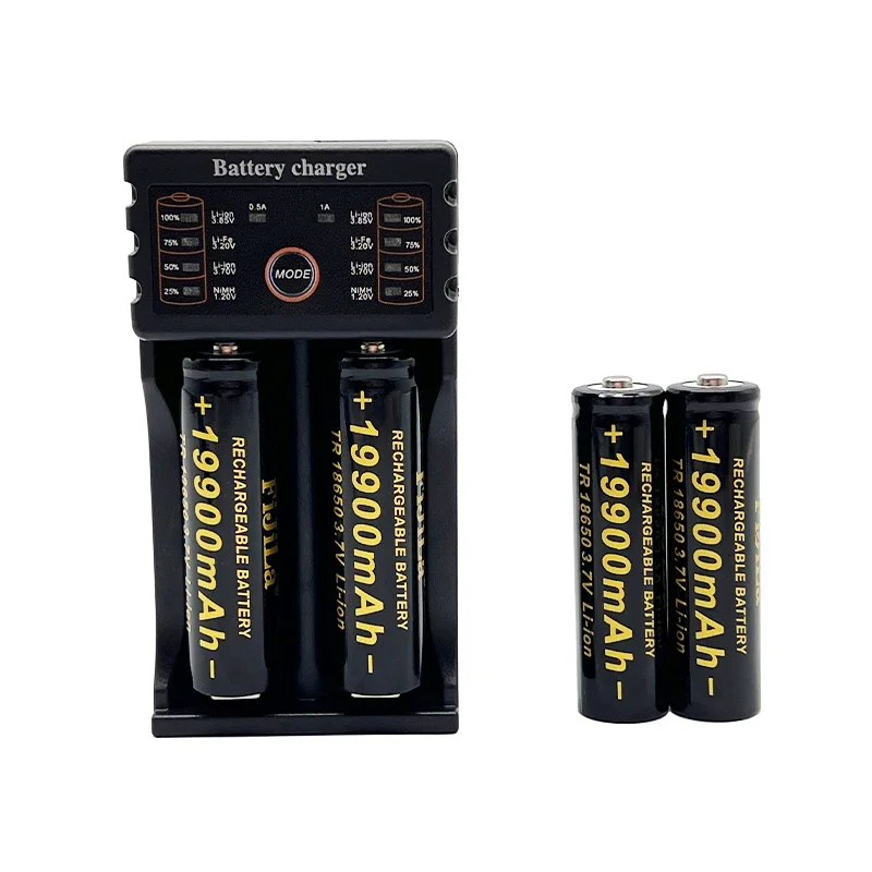 100% 18650 battery 3.7V 19900mAh rechargeable lithium ion battery with Led flashlight charger Toy battery + Charger: Gold