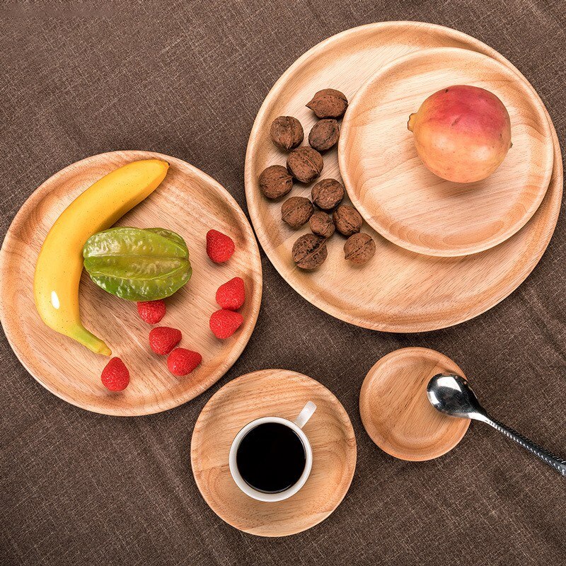 Wooden Serving Plates Set of 3 Dinner,Salad,and Dessert Plates for Eco-Friendly Living Solid Wood Snack Plate(3 Sizes)
