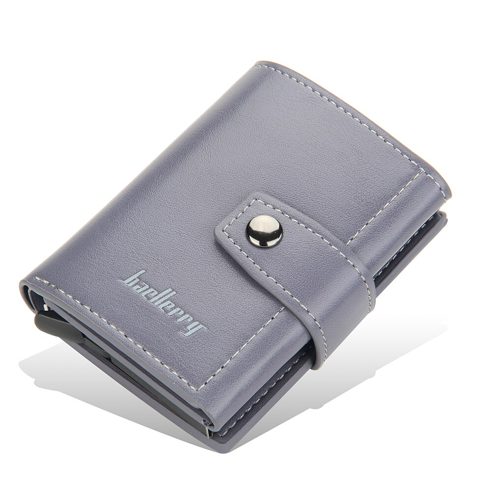RFID Blocking Protection Men Wallet ID Credit Card Holder Leather Metal Aluminum Business Bank Cardholder Purse: GRAY