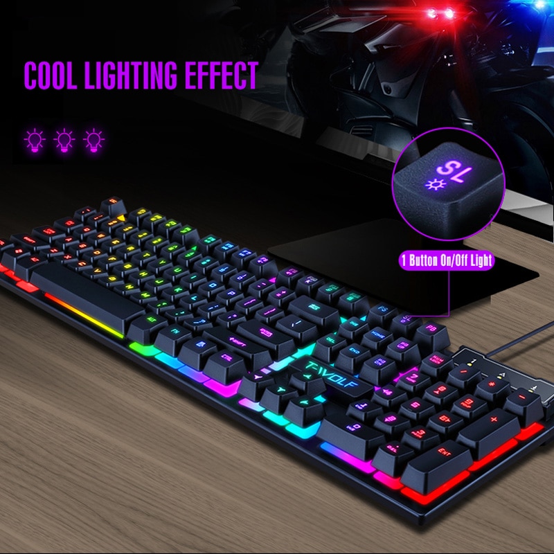 TF200 USB verdrahtet Spielen Tastatur Standard 104 Tasten Ergonomisches Multimedia Tastatur Regenbogen LED-hintergrundbeleuchtung für PC Computer/ Schreibtisch
