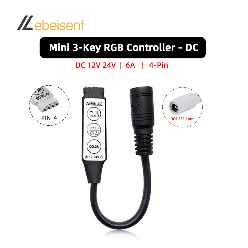 Mini-RGB-Controller, DC 12 V, 24 V, 6 A, Mikro-3-Tasten-LED-Dimmer für Konstantspannung, PWM, 3-Kanal, bunte Streifenlicht-Dimmsteuerung: hellgrün