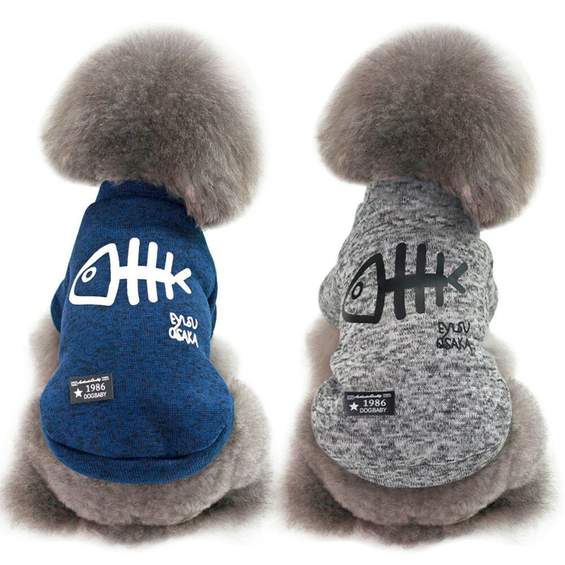 Winter Hond Warm Hoddie Visgraten Trui Kat Puppy Vest Knop Jas Pyjama Jumpsuit Gebreide Honden Kleding Coat Hoodie