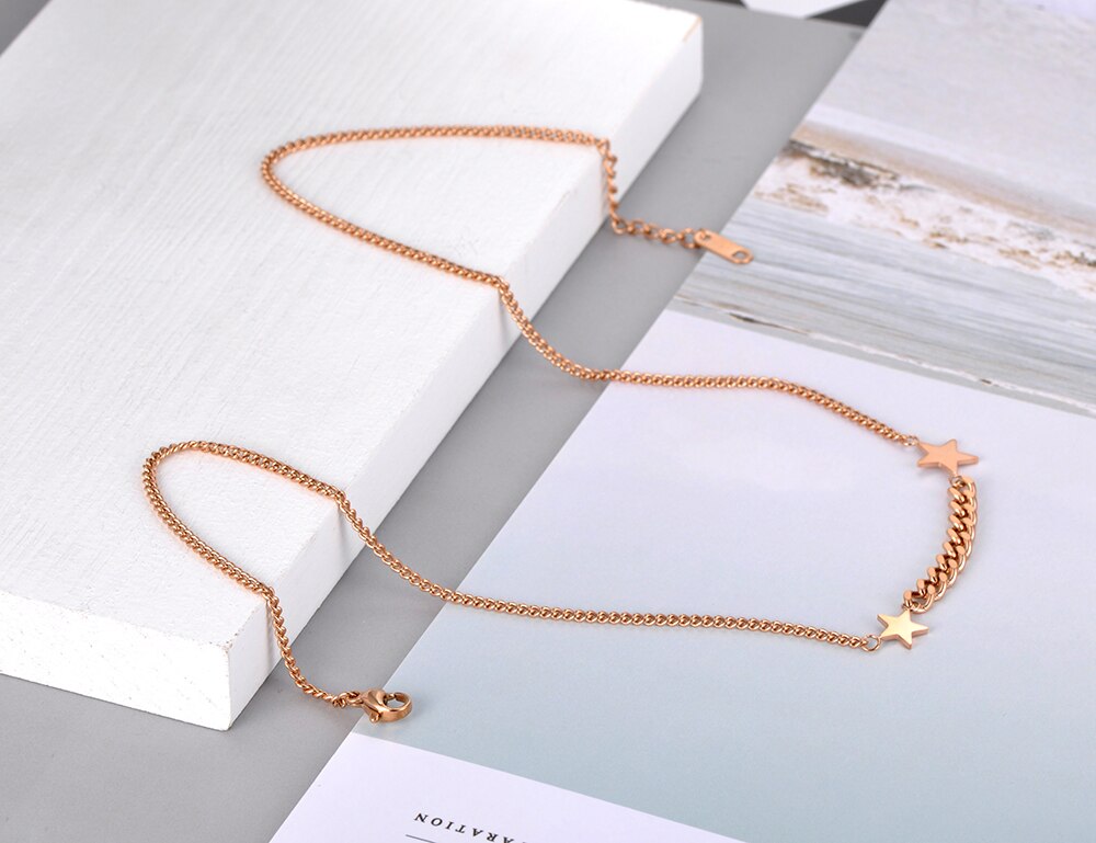 Lokaer Bohemen Rose Gold Double Star Charm Hanger Kettingen Voor Vrouwen Meisjes Rvs Ketting N20166