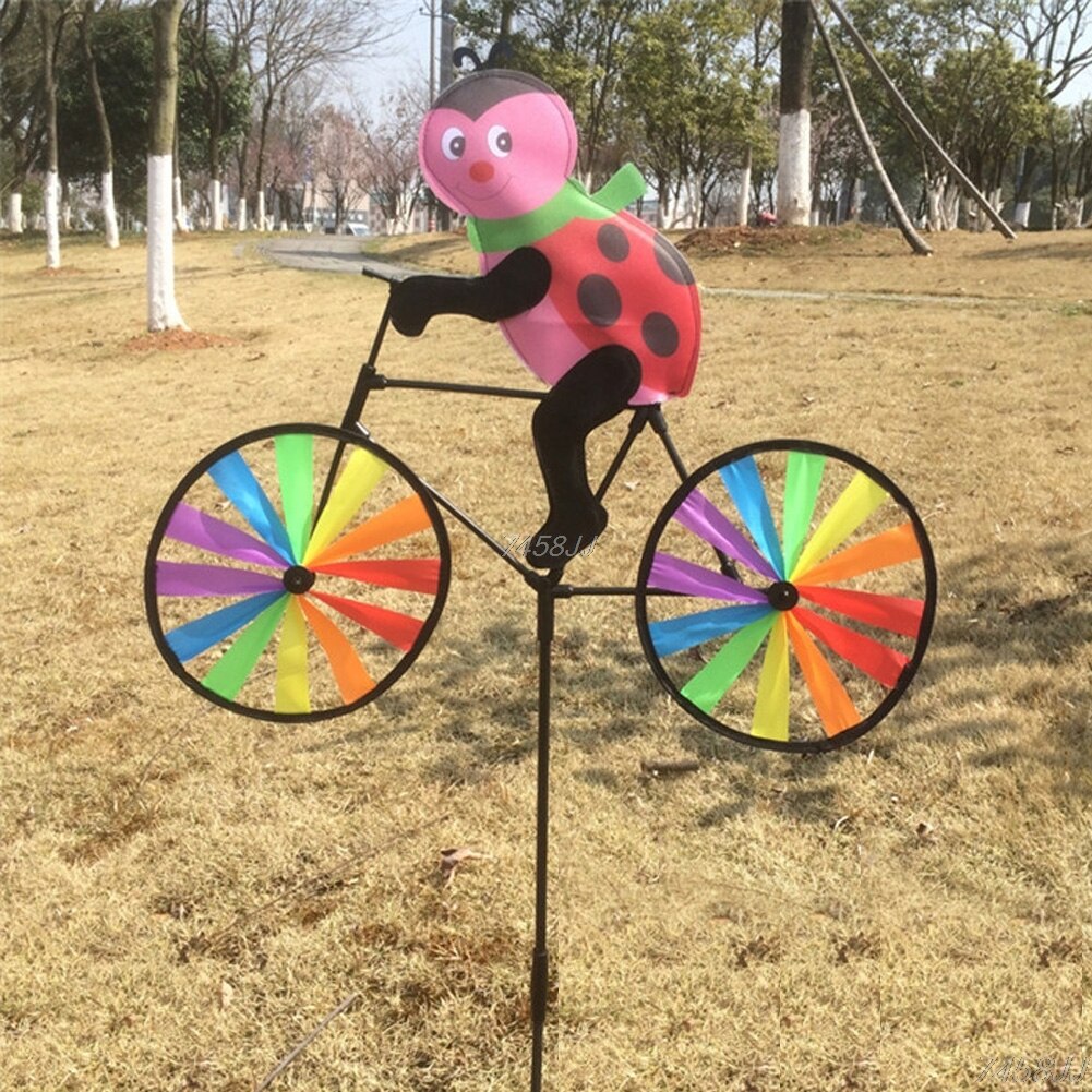 Conejo abeja tigre en bicicleta DIY molino de viento Animal bicicleta giratoria de viento giratoria jardín césped Gadgets decorativos niños juguetes al aire libre: Beetle