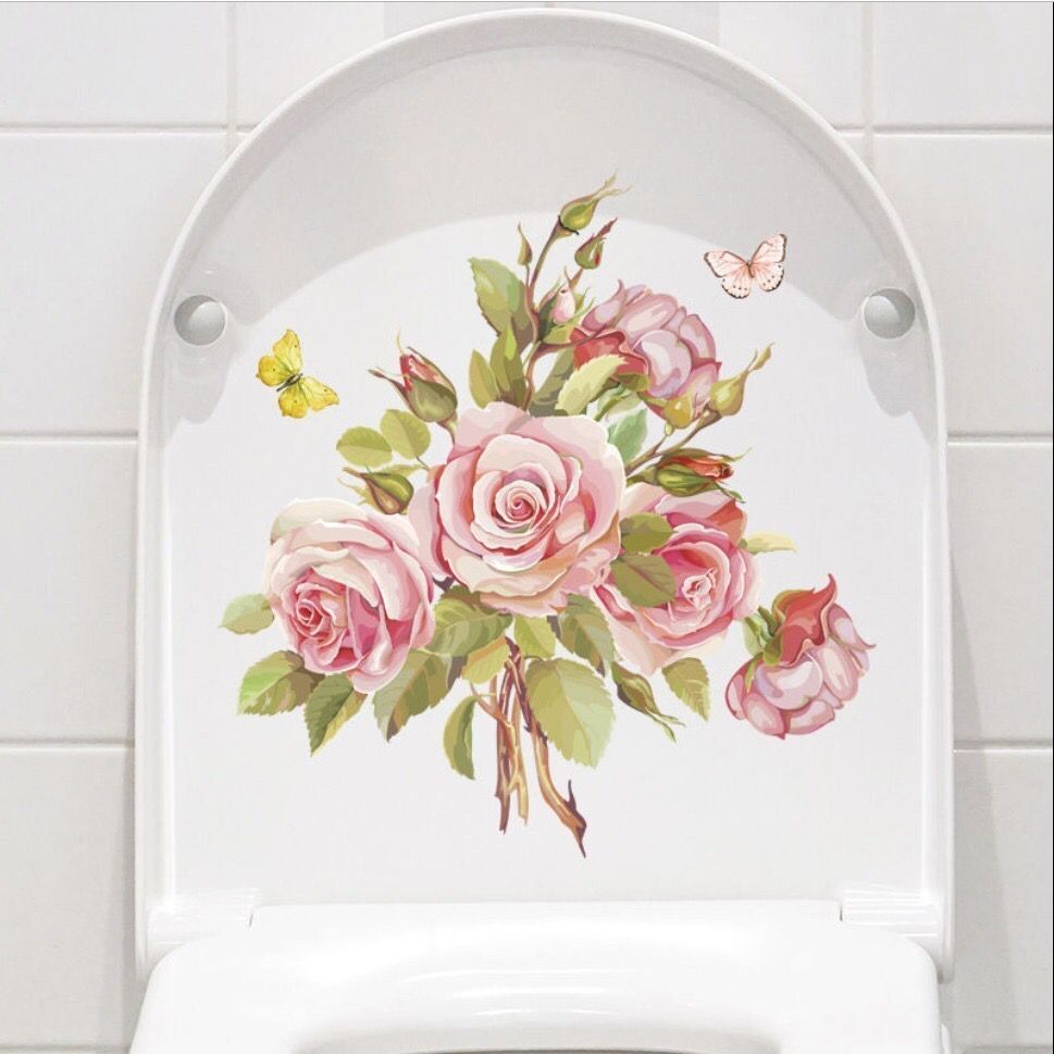 Smukke farverige blomster toilet sæde badeværelse dekoration pvc toilet gulv klistermærker wc indretning toilet bundet hanako kun klistermærker: Hm004