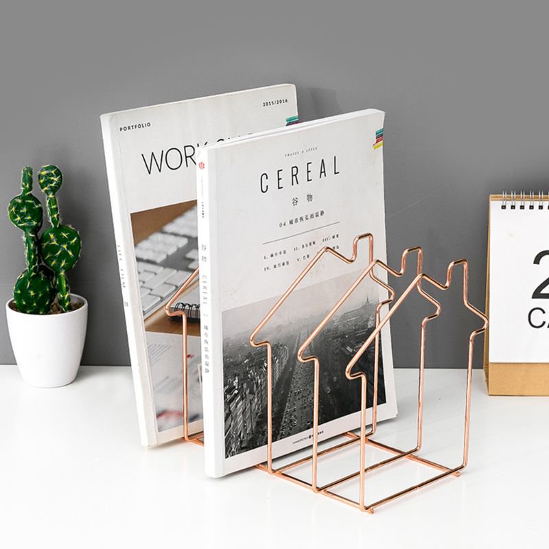 Metal Bookshelf Bookends Book Support Stand Desk Organizer Storage Holder Shelf File Organizer Bookshelf Magazine Rack for Offic