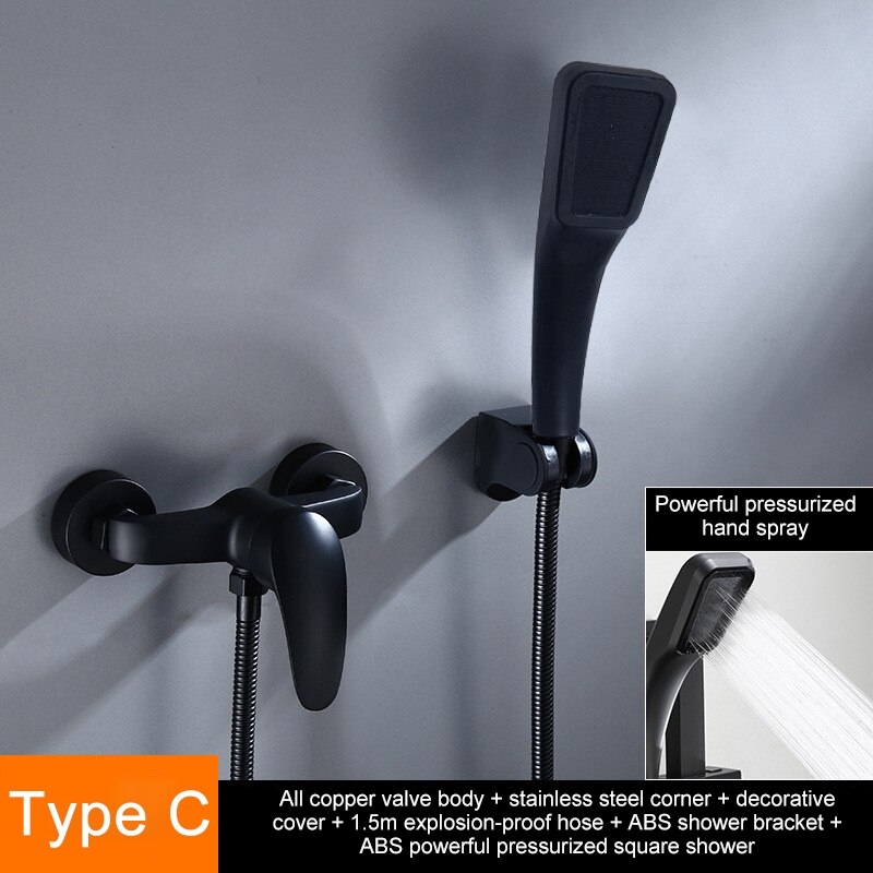 Shower Set Wall Mounted Shower Head Faucet Bath Mixer Tap Cold Water Black Color Bathroom accessories: Type 3