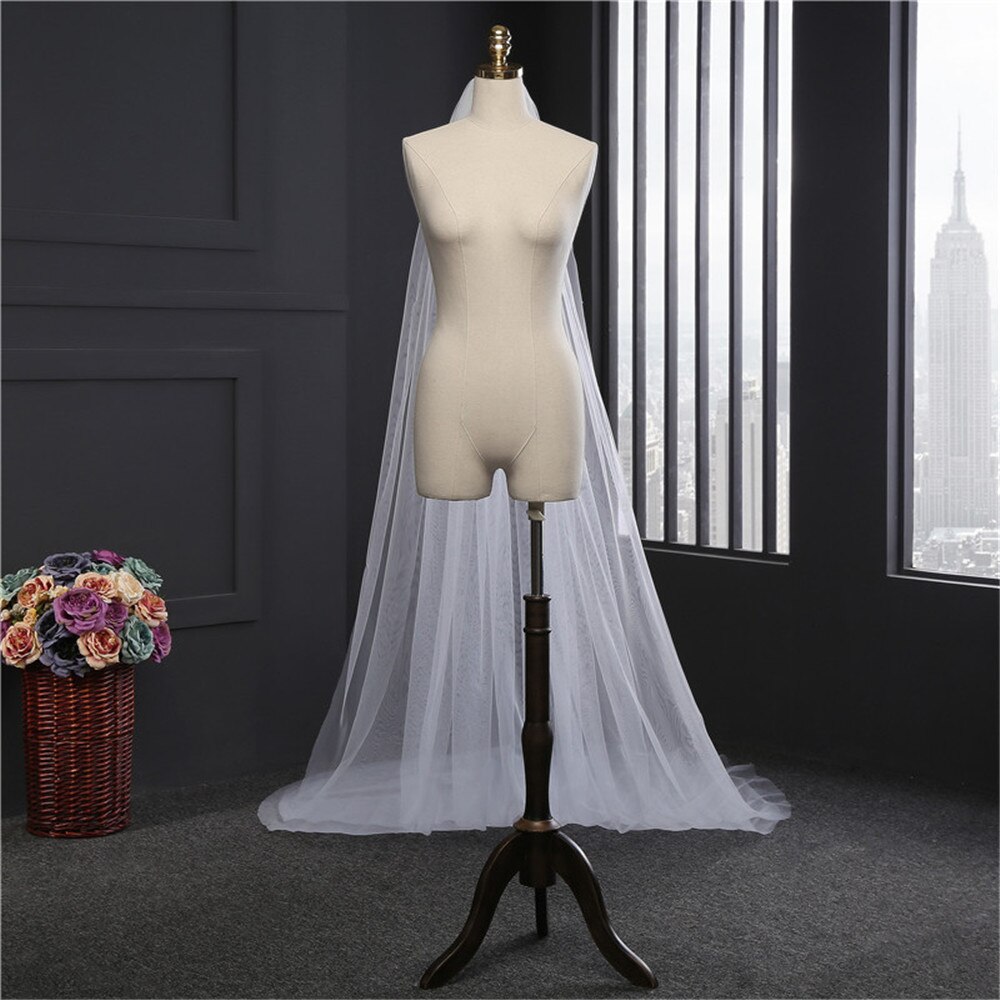 Velo de novia de 5 metros de largo, velo de novia de Color blanco marfil suave con peine de 2 capas, accesorios de boda