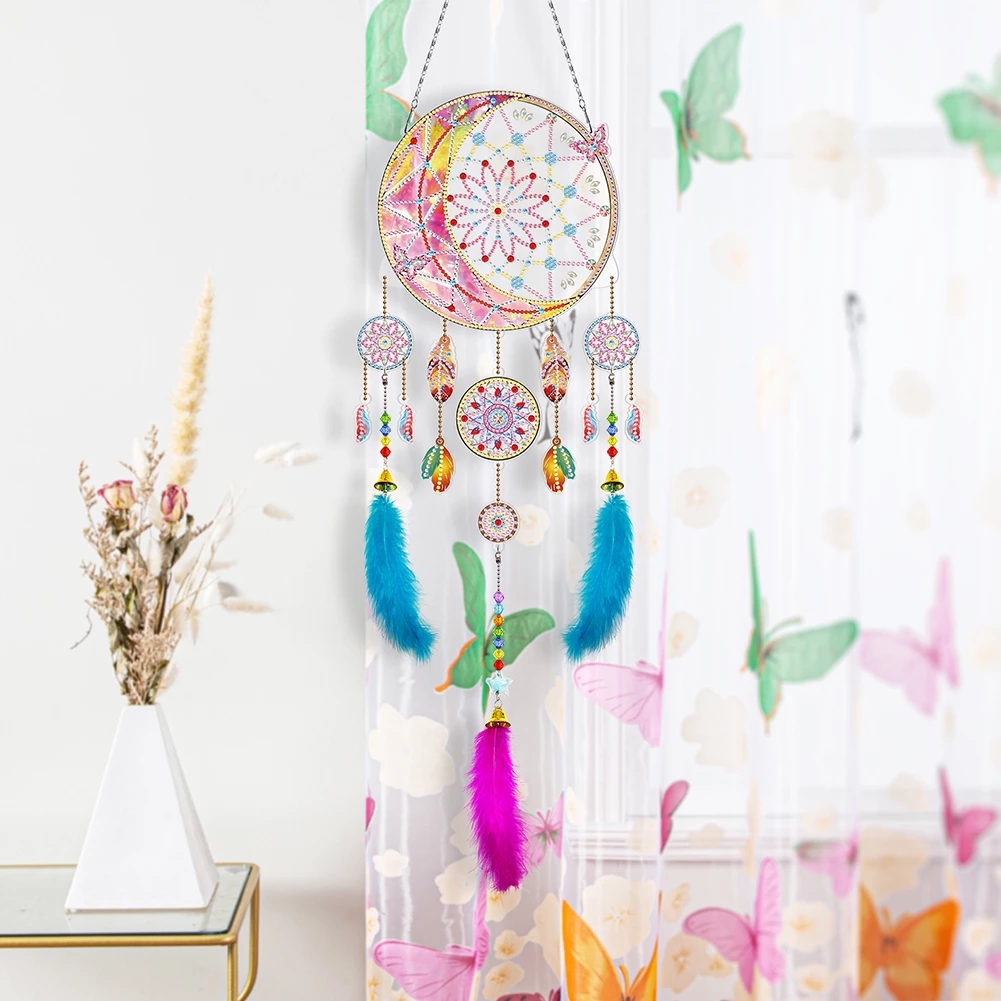 Exquisite Feather Dream Catcher Wind Chime DIY Diamond Painting 5d Shaped Diamond Embroidery Tassel Window Wall Decor Decor